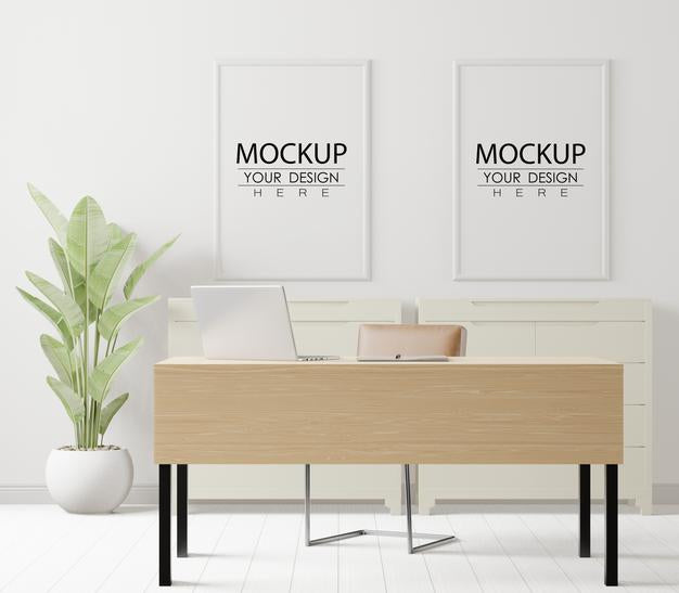 Poster Frames In Office Mockup Psd