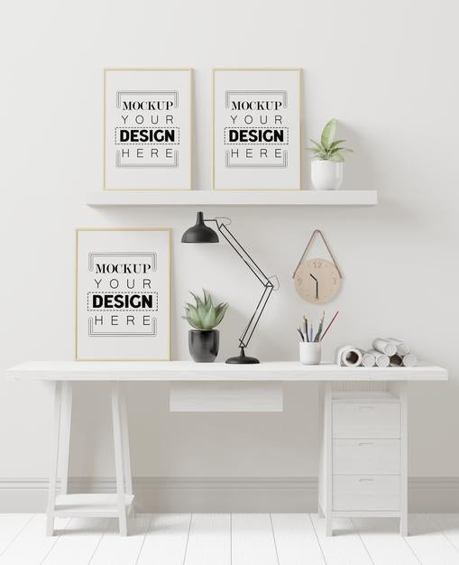 Poster Frames In Office Mockup Psd