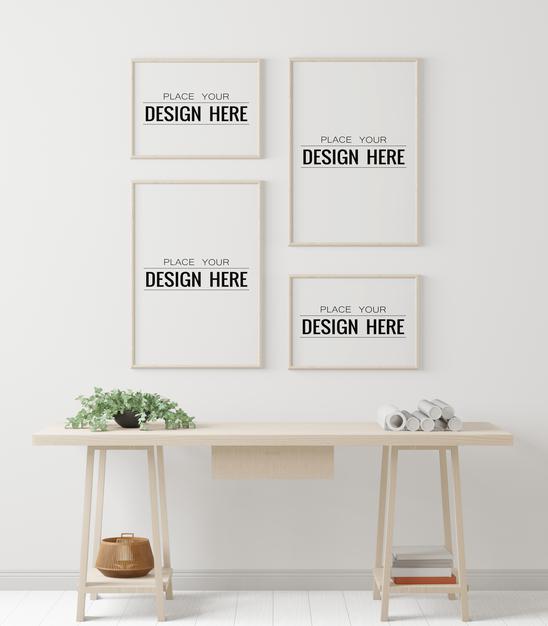 Poster Frames In Office Mockup Psd
