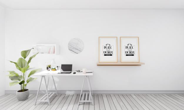 Poster Frames In Office Mockup Psd