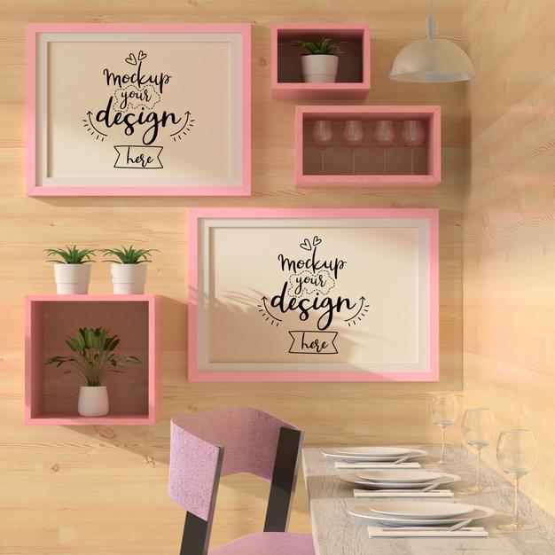 Poster Frames In Restaurant Mockup Psd