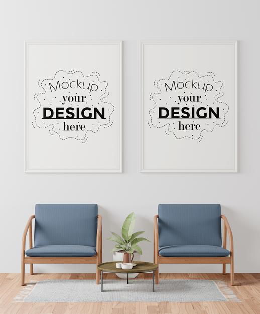 Poster Frames In Waiting Room Mockup Psd