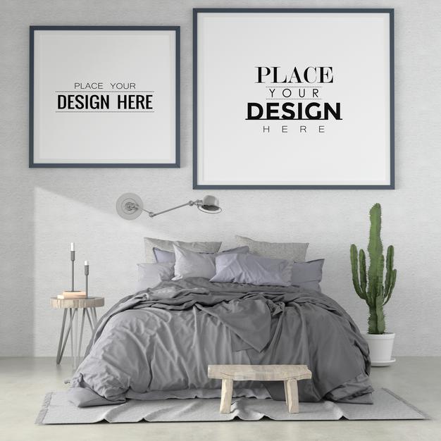 Poster Frames Mockup Interior In A Bedroom Psd