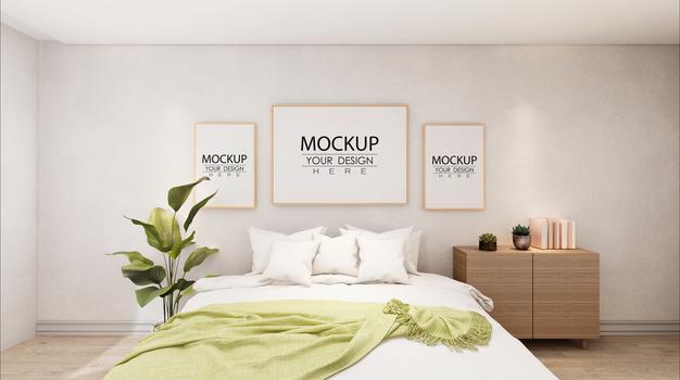 Poster Frames Mockup Interior In A Bedroom Psd