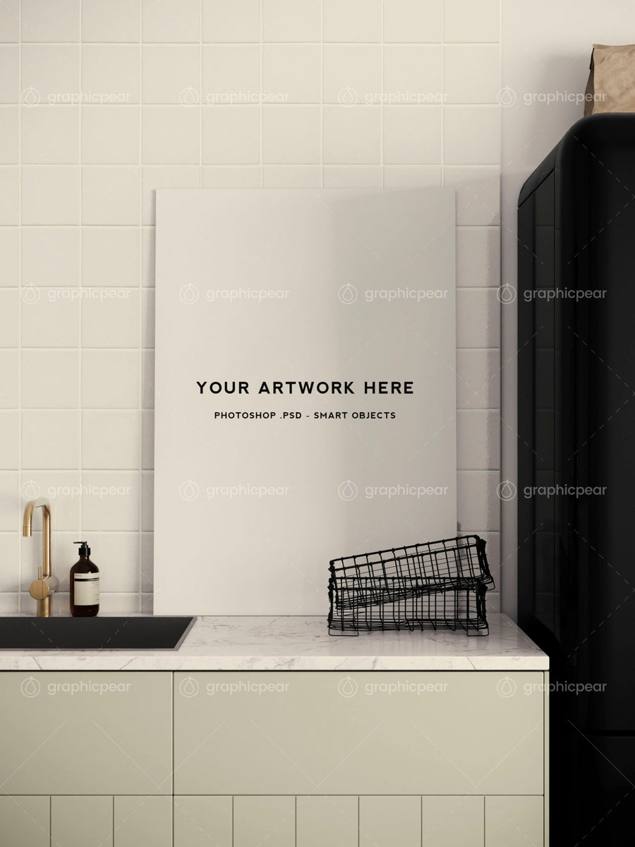 Poster Mockup In Kitchen Scene Setting
