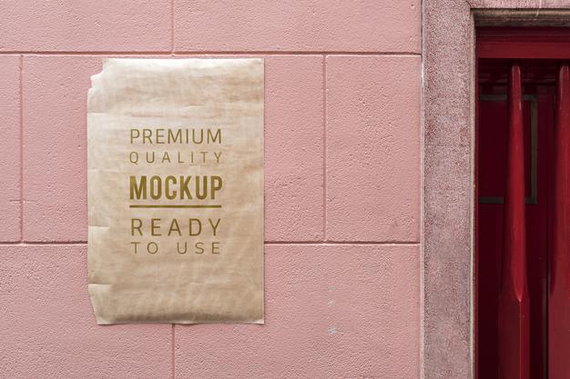 Poster Mockup On Red Wall Psd