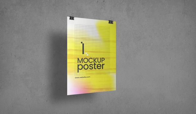Poster With Clips Over Concrete Surface Mockup Psd