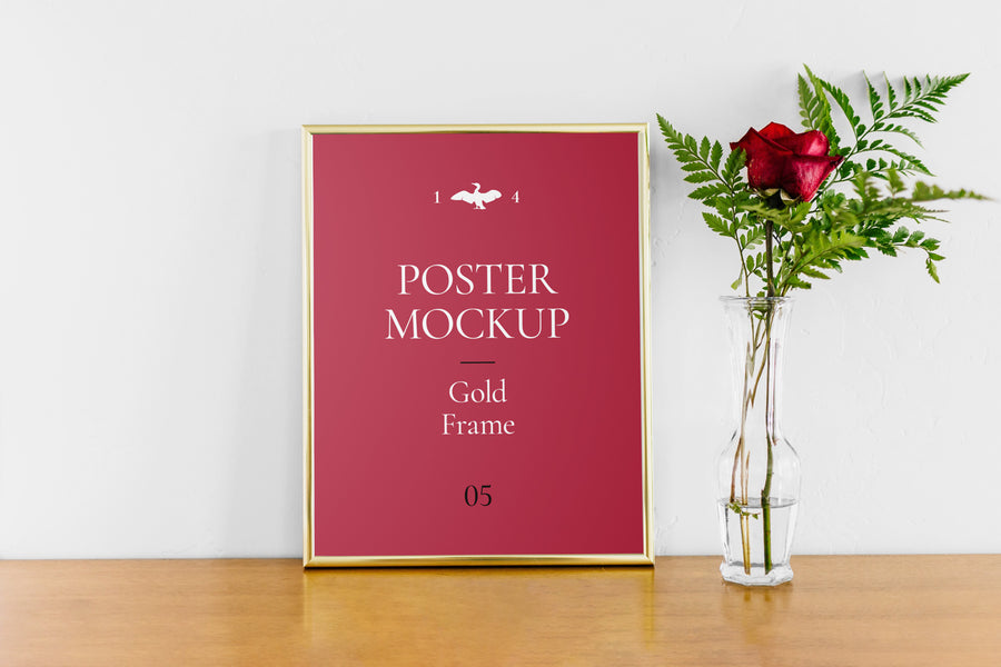 Poster With Gold Frame Mockup
