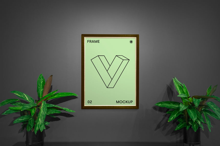 Poster With Plants Mockup