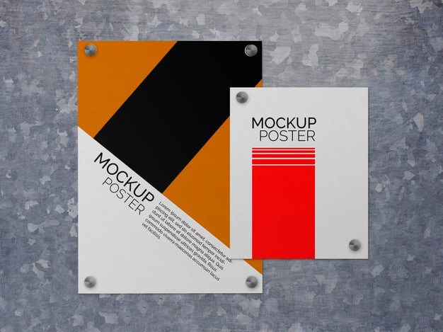 Posters On Steel Surface Mockup Psd