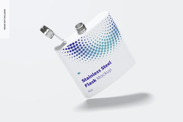 Powder Coated Stainless Steel Flask Mockup Falling Psd