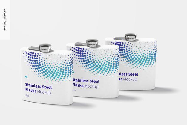 Powder Coated Stainless Steel Flasks Mockup, Perspective Psd
