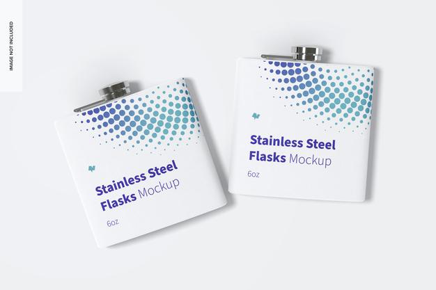 Powder Coated Stainless Steel Flasks Mockup Top View Psd