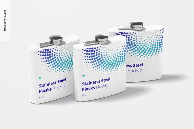 Powder Coated Stainless Steel Flasks Set Mockup Psd