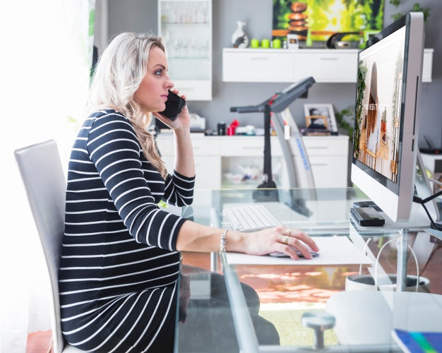 Pregnant Woman Using Computer Psd