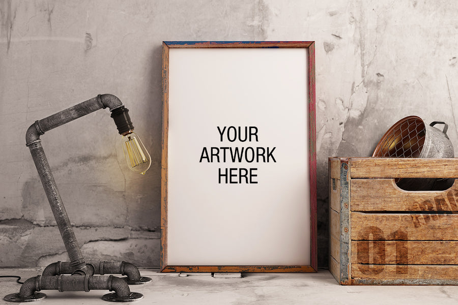 Premium Frame Mockup With Industrial Lamp