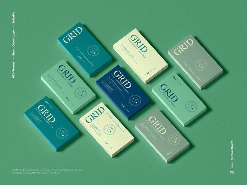 Premium Grid Stack Of Business Card Mockup