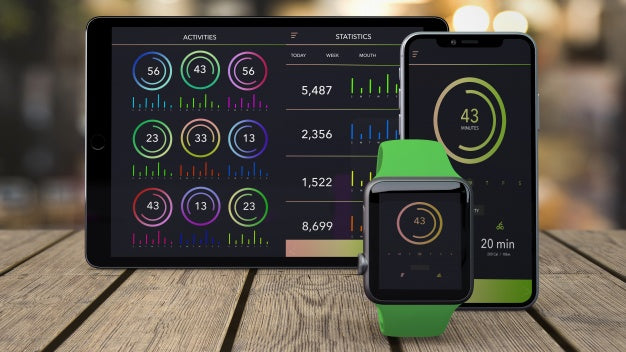 Presentation Of Devices On Wooden Table Psd