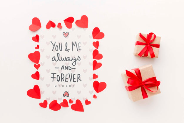 Presents And Heart Shapes Arrangement Psd
