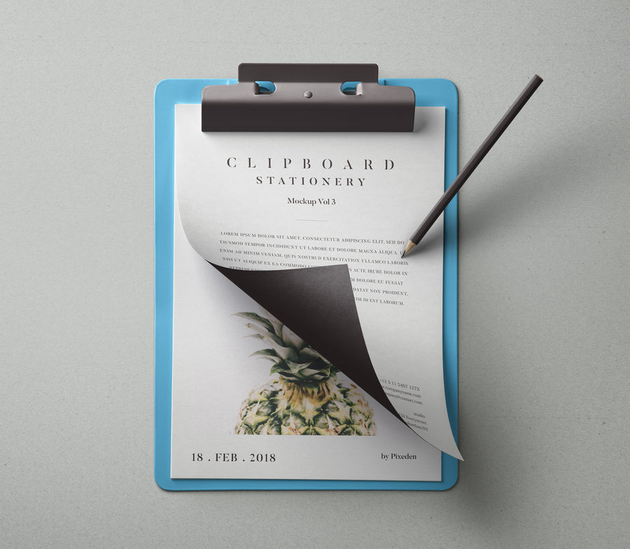 Top View of Clipboard Stationery Psd Mockup Design