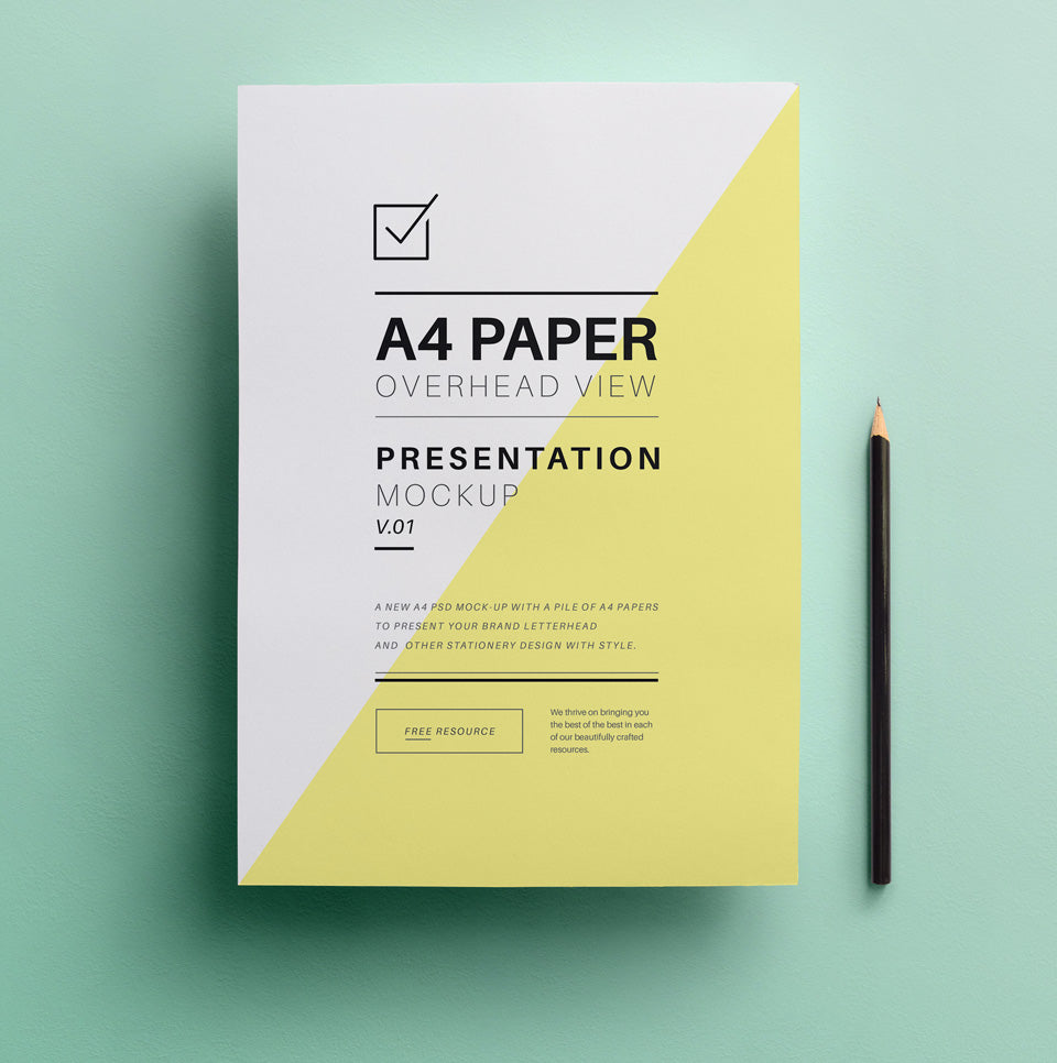 A4 Overhead Paper Mockup Psd