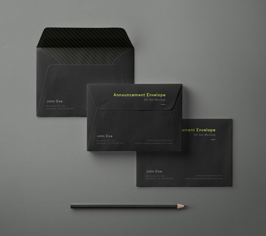 Black Psd Envelope Mockup Set A6