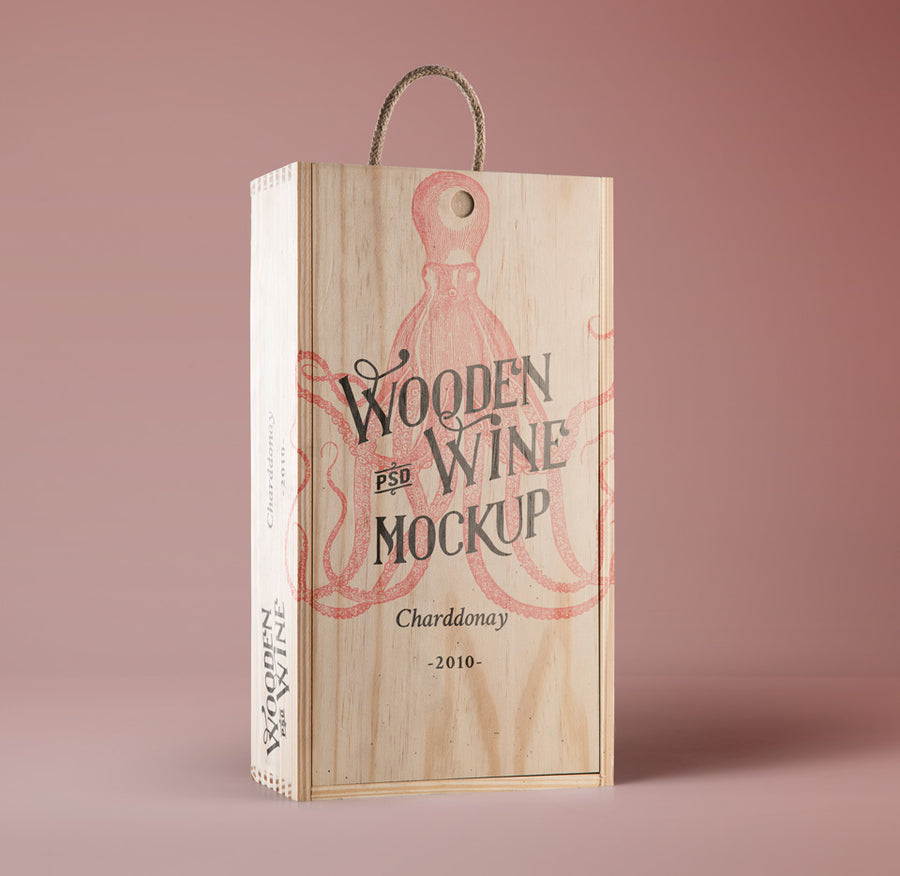Old Vintage Wine Wood Box Mockup Psd