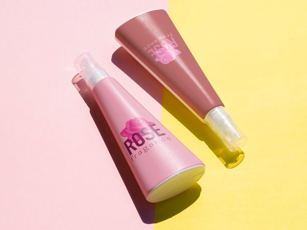 Product Design With Pink Bottles Mock-Up Psd
