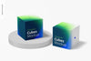 Promotional Cubes Display Mockup, Perspective Psd