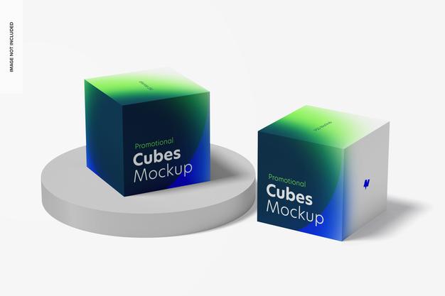 Promotional Cubes Display Mockup, Perspective Psd