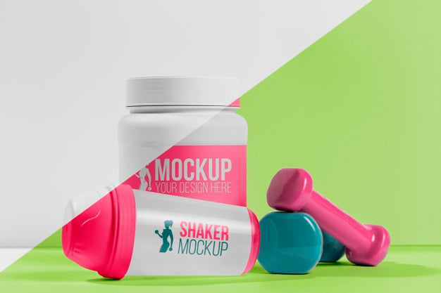 Protein Powder Bottle And Weights Psd