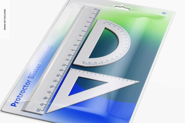 Protractor Blister Mockup, Close Up Psd