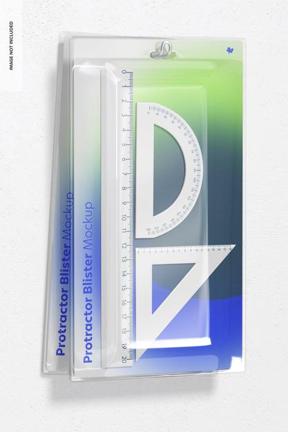 Protractor Blister Mockup, Hanging On Wall Psd