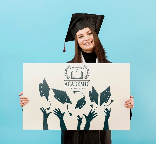 Proud University Student Holding Mock-Up Sign Psd