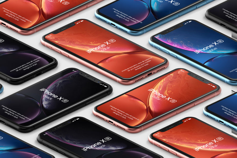 Psd Iphone Xr Mockup Isometric Vol1