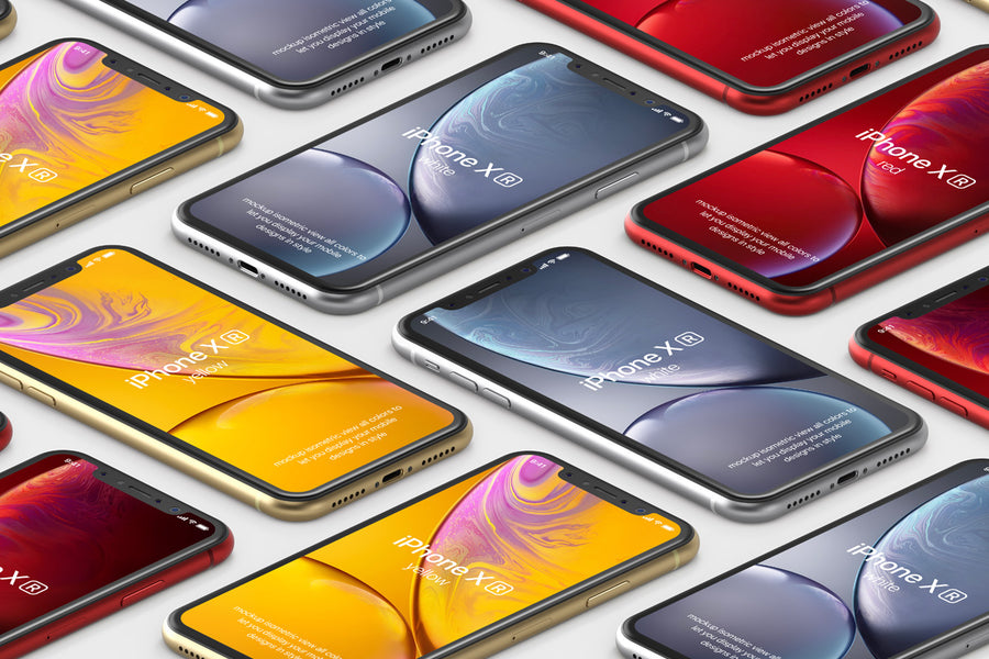 Psd Iphone Xr Mockup Isometric Vol2