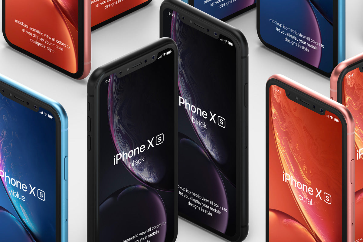 Psd Iphone Xr Mockup Isometric Vol3