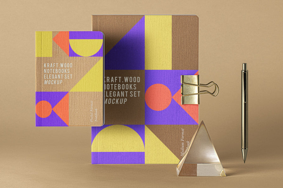Psd Kraft Notebook Set Mockup