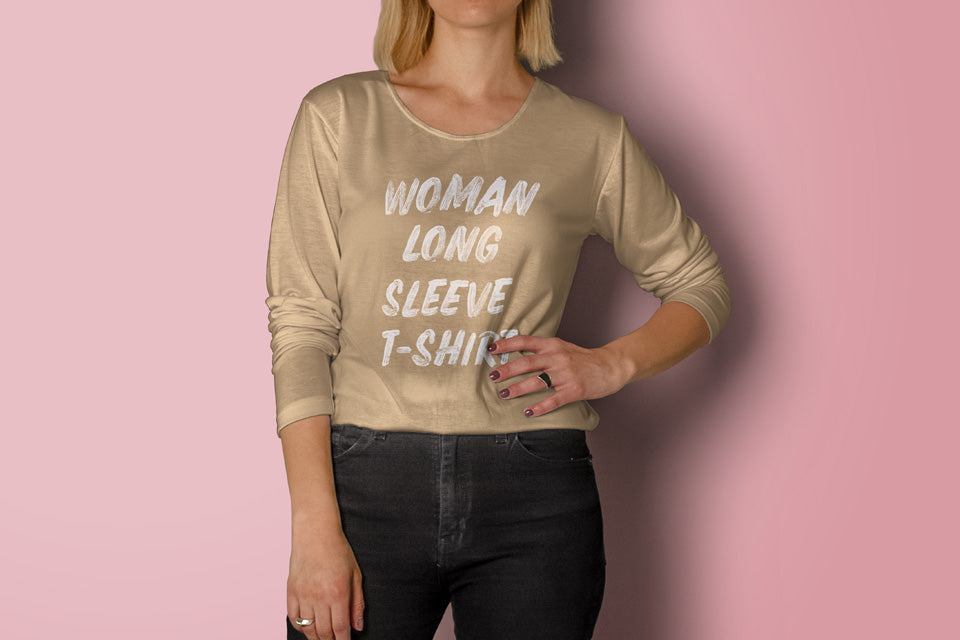 Psd Woman Long Sleeve T-Shirt Mockup