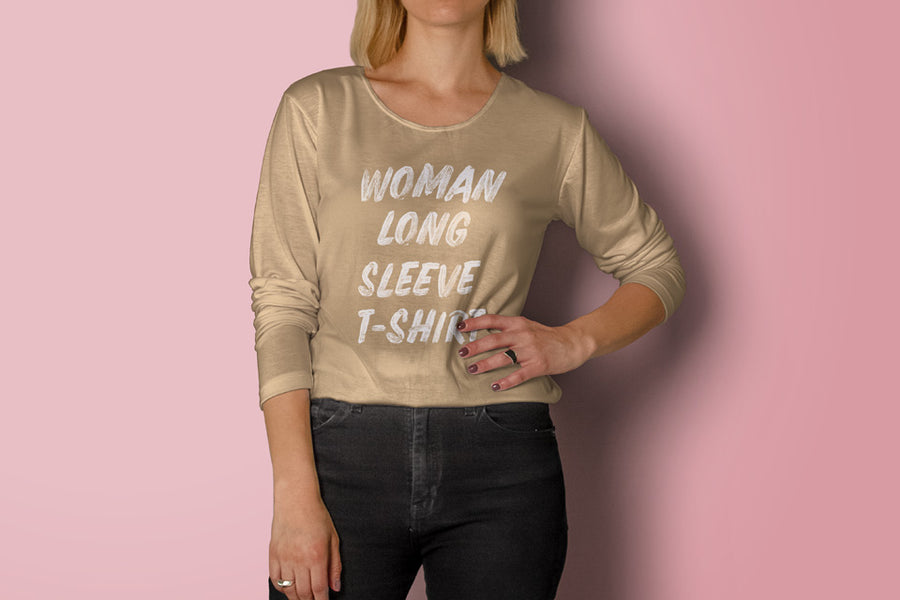Psd Woman Long Sleeve T-Shirt Mockup