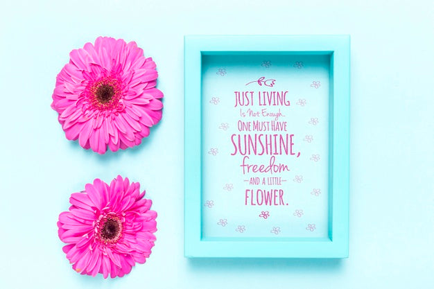 Purple Flowers With Blue Frame Psd