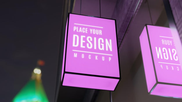 Purple Night Business Sign Mock-Up Psd