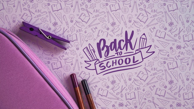 Purple Supplies For Back To School Event Psd