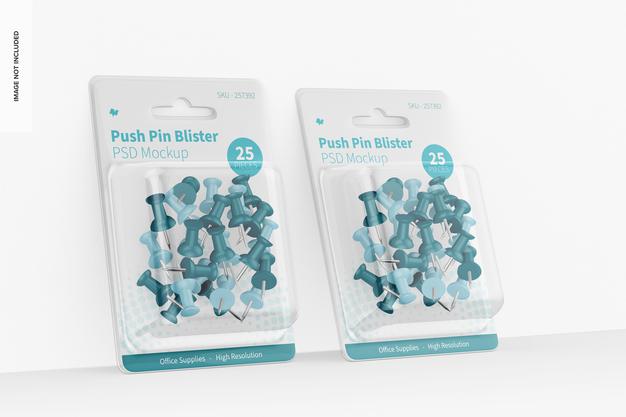 Push Pin Blister Mockup, Leaned Psd