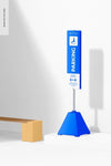 Pyramid Base Sign Stand Mockup, On Surface Psd
