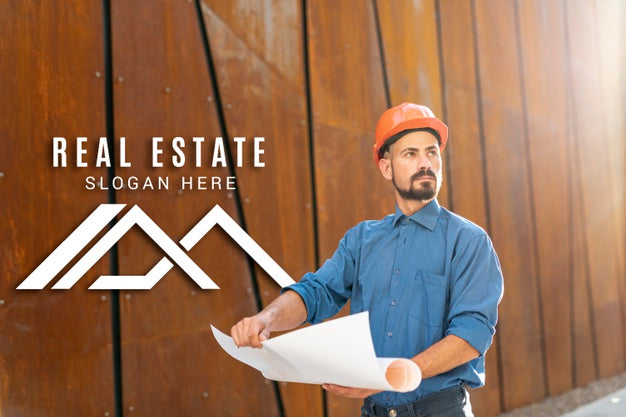 Real Estate Agent Looking Away And Holding Plans Psd
