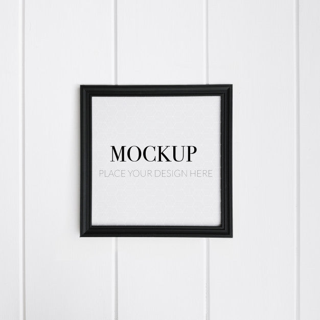 Realistic Black Frame On White Wall For Mockup Psd