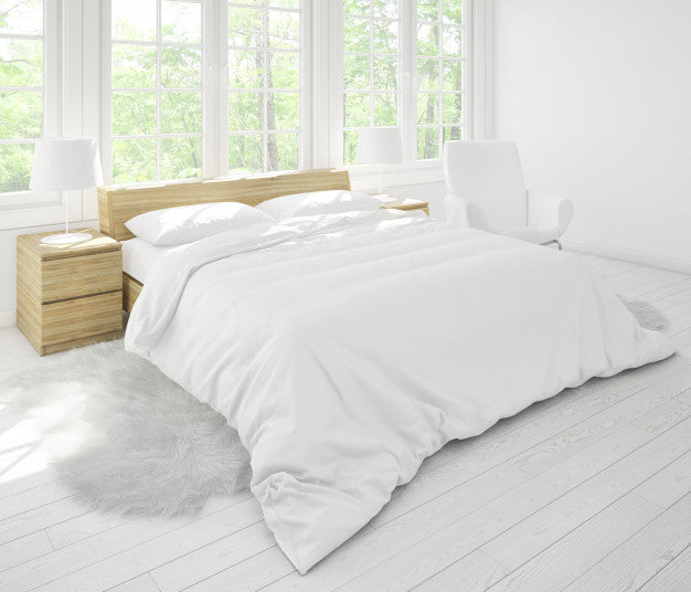 Realistic Bright Double Bedroom Mockup Psd