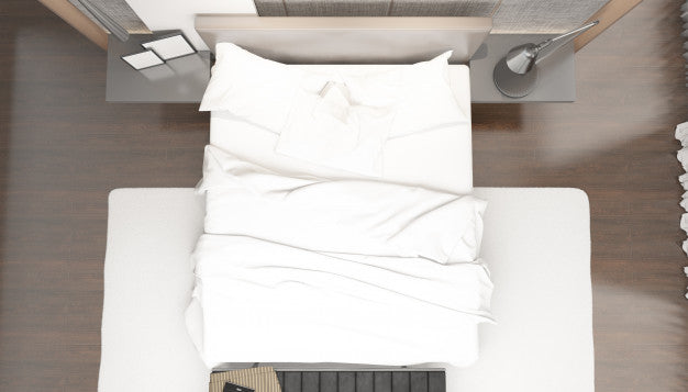 Realistic Bright Modern Double Bedroom With Furniture On Top View Psd