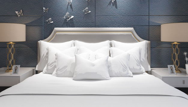 Realistic Bright Modern Double Bedroom With Furniture Psd